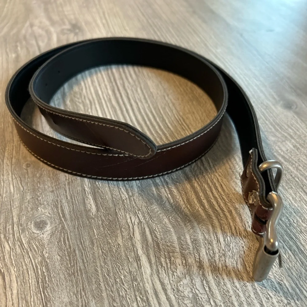 Men’s Brown Leather Belt Fits 34-38 1 Inch Silver Colored Metal Buckle Read Info